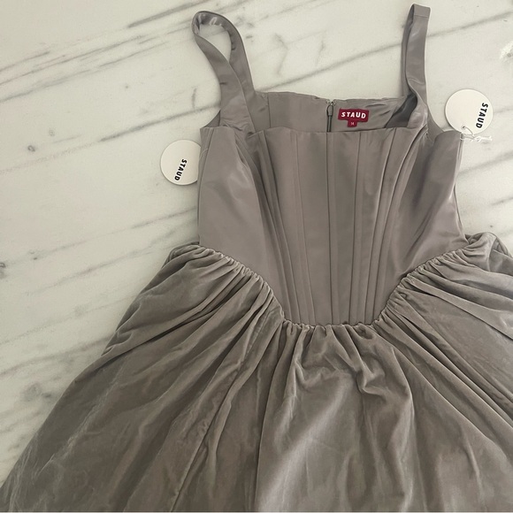 STAUD Landscape Dress corset dress silver tulle dress size 14 large - Picture 15 of 16